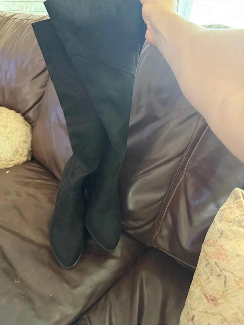 New with box Comfort Foam Women's Black Suede Knee-High Block Heel Boots sz 8.5